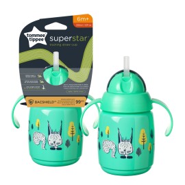 Tommee - Tippee Superstar Training With Straw Εκπαιδευτικό Κύπελλο για 6m+ με Λαβές και Καλαμάκι Πράσινο 300ml
