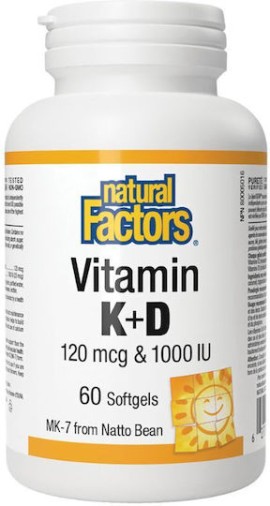 Natural Factors Vitamin K 120mcg & D 1000IU για το Ανοσοποιητικό & τα Οστά 60 Μαλακές Κάψουλες