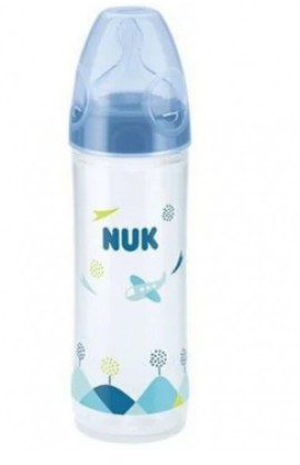 Nuk First Choice+ Πλαστικό Μπιμπερό 6-18m+ Κατά των Κολικών με Θηλή Σιλικόνης Μπλε Αεροπλανάκι 250ml [10.741.625]