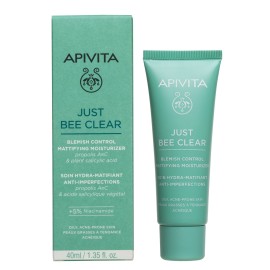Apivita Just Bee Clear Κρέμα Κατά των Ατελειών - Ενυδάτωση & Ματ Αποτέλεσμα με Propolis AMC & Φυτικό Σαλικυλικό Οξύ 40ml