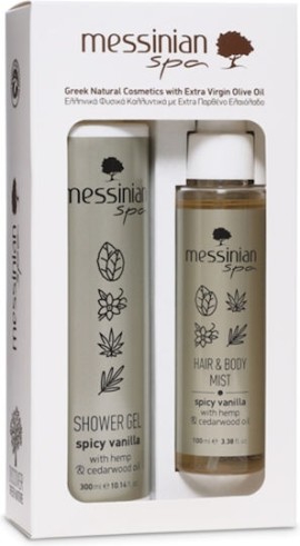 Messinian Spa PROMO Spicy Vanilla Shower Gel Αφρόλουτρο Κάνναβη & Κέδρο 300ml &  Hair & Body Αρωματικό Mist για Μαλλιά & Σώμα 100ml