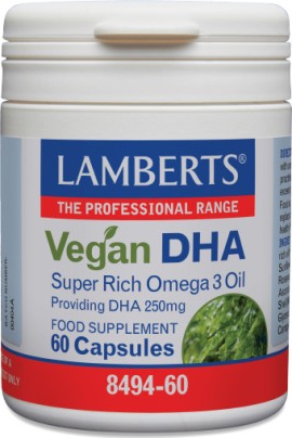 Lamberts Vegan DHA Super Rich Omega 3 Oil Συμπλήρωμα Διατροφής Για Τη Φυσιολογική Λειτουργία του Εγκεφάλου 60 Κάψουλες