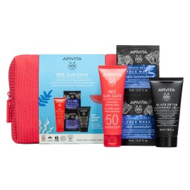 Apivita PROMO Bee Sun Safe Hydra Fresh SPF50 50ml - Black Detox Cleansing Gel 50ml - Face Mask Sea Lavender 2x8ml