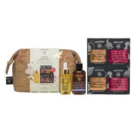 Apivita PROMO Festive Essentials Beessential Oil Έλαιο Προσώπου Ημέρας Συμπλήρωμα Ενδυνάμωσης & Ενυδάτωσης 15ml - Δώρα Αφρός Καθαρισμού Προσώπου & Ματιών 75ml + Scrub Προσώπου Βερύκοκο 2x8ml + Μάσκα Προσώπου Ρόδι 2x8ml