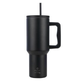 Estia Ποτήρι Θερμός με Καλαμάκι & Λαβή Straw Tumbler XL Save The Aegean Midnight Black 1200ml