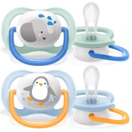 Avent Philips Ultra Air Animals Ορθοδοντική Πιπίλα Σιλικόνης 0-6m Πορτοκαλί - Γαλάζιο [SCF080/11] 2 Τεμάχια