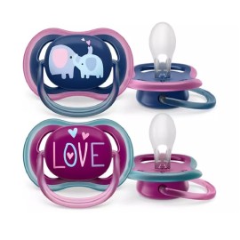 Avent Philips Ultra Air Ορθοδοντική Πιπίλα Σιλικόνης 18m+ Love - Ελεφαντάκια [SCF349/19] 2 Τεμάχια