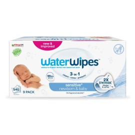 WaterWipes Bio Sensitive + Newborn & Baby Μωρομάντηλα με 99,9% Νερό 540 Τεμάχια [9 Πακέτα x 60 Τεμάχια]
