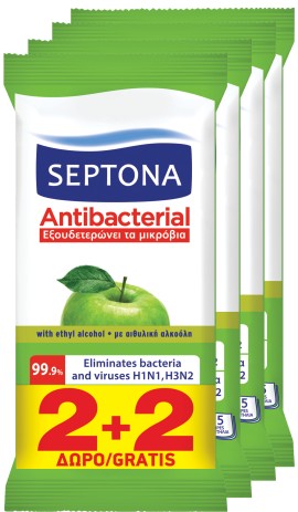 Septona PROMO Refresh Υγρά Μαντηλάκια Για Τα Χέρια Πράσινο Μήλο 4x15 Τεμάχια