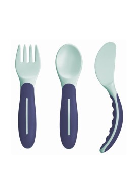 Mam Baby’s Cutlery 6m+ Μπλε Εκπαιδευτικό Πιρουνάκι, Κουταλάκι, Μαχαιράκι 3 Τεμάχια [515B]