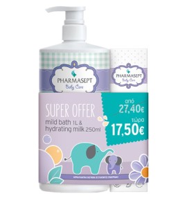 Pharmasept PROMO Mild Bath Απαλό Βρεφικό Αφρόλουτρο για Σώμα & Μαλλιά 1lt - Hydrating Milk Ενυδατικό Γαλάκτωμα για Πρόσωπο & Σώμα 250ml