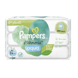 Pampers Harmonie Aqua Μωρομάντηλα με 99% Νερό χωρίς Οινόπνευμα & Άρωμα 3x48 Τεμάχια [144 Τεμάχια]