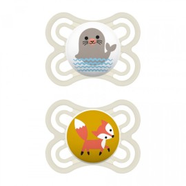 Mam Perfect Πιπίλα Σιλικόνης 2-6m+ Εκρού με Σχέδια και Θήκη 2 Τεμάχια [131S]