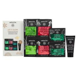 Apivita PROMO Let It Glow Express Beauty Μάσκα Προσώπου Αλόη Ενυδάτωση & Αναζωογόνηση 2x8ml & Μάσκα Προσώπου Ρόδι Λάμψη & Αναζωογόνηση 2x8ml & Express Μάσκα Ματιών Ginkgo Biloba Μαύροι κύκλοι & σημάδια κούρασης 2x2ml & ΔΩΡΟ Μαύρο Gel Καθαρισμού Πρόσωπο &