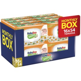 Μωρομάντηλα PROMO Babylino Chamomile Χαμομήλι με Καπάκι Monthly Box 864 Μωρομάντηλα [16 Πακέτα x 54 Τεμάχια]
