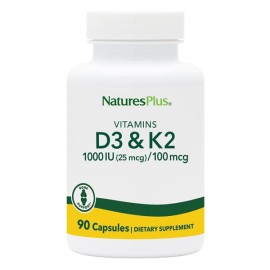 Natures Plus Vitamin D3 1000IU+K2 Συμπλήρωμα Διατροφής για το Ανοσοποιητικό - Νευρικό Σύστημα 90 Φυτικές Κάψουλες