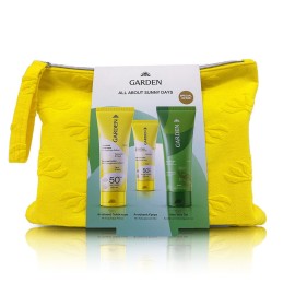 Garden PROMO All About Sunny Days Bag Σετ Αντηλιακής Προστασίας Αντηλιακό Γαλάκτωμα SPF50 με Εκχύλισμα Ροδιού Πρόσωπο & Σώμα 75ml & Αντηλιακή Κρέμα Προσώπου SPF50+ με Υαλουρονικό Οξύ 25ml & Aloe Vera Gel Πρόσωπο & Σώμα 75ml & Μεγάλο Πετσετέ Νεσεσέρ