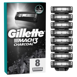 Gillette Mach 3 Charcoal Ανταλλακτικές Κεφαλές Ξυριστικής Μηχανής με 3 Λεπίδες 8 Τεμάχια