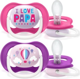 Avent Philips Ultra Air Happy Ορθοδοντική Πιπίλα Σιλικόνης 6-18m+ Ροζ Love Pappa [SCF080/04] 2 Τεμάχια