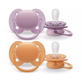 Avent Philips Ultra Soft Ορθοδοντική Πιπίλα Σιλικόνης για 6-18m Μωβ / Πορτοκαλί 2 Τεμάχια [SCF091/34]
