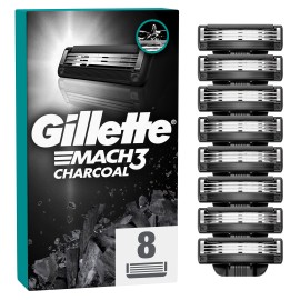 Gillette Mach3 Charcoal Ανταλλακτικές Κεφαλές Ξυριστικής Μηχανής με Ενεργό Άνθρακα 8 Τεμάχια & Θήκη Ταξιδίου