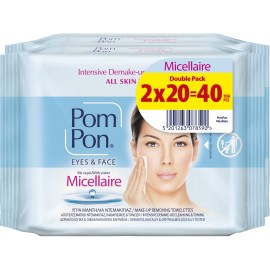 Pom Pon PROMO Micellaire Zafiri Υγρά Μαντηλάκια Ντεμακιγιάζ Προσώπου Double Pack 2x20 Τεμάχια