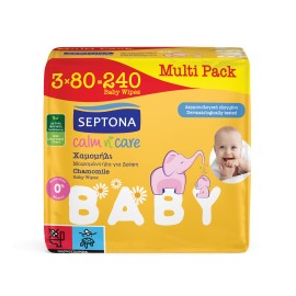 Septona Calm & Care Baby Μωρομάντηλα με Χαμομήλι 240 Τεμάχια [3 Πακέτα x 80 Τεμάχια]