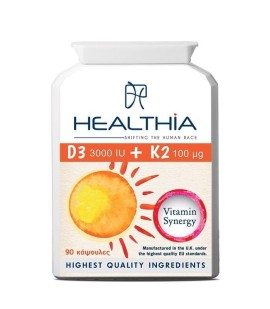 Healthia D3 3000iu & Κ2 100mcg Συμπλήρωμα Διατροφής με Βιταμίνη D3 & K2 90 Κάψουλες