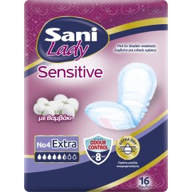 Sani Lady Sensitive Extra Discreet Σερβιέτες Ακράτειας No4 με Βαμβάκι Χωρίς Φτερά Προστασίας 16 Τεμάχια [5 1/2 Σταγόνες]