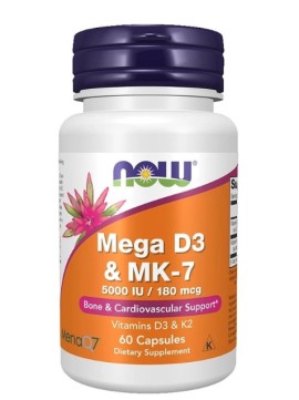 Now Foods Mega D3 5000IU & MK-7 180mcg για την Φυσιολογική Υγεία των Οστών & του Ανοσοποιητικού Συστήματος 60 Κάψουλες
