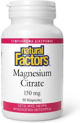 Natural Factors Magnesium Citrate 150mg Μαγνήσιο 90 Κάψουλες