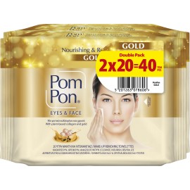 Pom Pon Gold Double Pack Υγρά Μαντηλάκια Ντεμακιγιάζ 40 Τεμάχια [2 Πακέτα x 20 Τεμάχια]