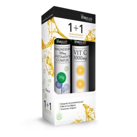 Inoplus PROMO Magnesium 300mg & B-Complex για την Φυσιολογική Λειτουργία των Μυών Πορτοκάλι 20 Αναβράζοντα Δισκία & Vit C 1000mg Πορτοκάλι 20 Αναβράζοντα Δισκία