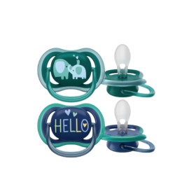 Avent Philips Ultra Air Hello / Elephant Ορθοδοντική Πιπίλα Σιλικόνης 18m+ Μπλε [SCF349/18] 2 Τεμάχια