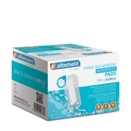 Alfashield Sterile Waterproof Pads 6x8cm Αδιάβροχα Αποστειρωμένα Αυτοκόλλητα Επιθέματα 50 Τεμάχια