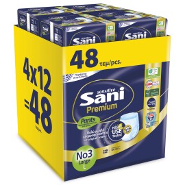 Sani Sensitive Premium Pants No3 Large Ελαστικό Εσώρουχο Ακράτειας 48 Τεμάχια [4 Πακέτα x 12 Τεμάχια]