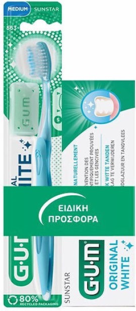 Gum PROMO Original White Οδοντόκρεμα για Φυσικά Λευκά Δόντια 75ml & 563 Original Medium Οδοντόβουρτσα Μέτρια Τυχαίοι Χρωματισμοί 1 Τεμάχιο [Ειδική Προσφορά]