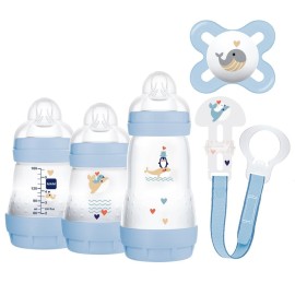 Mam PROMO Welcome to the World Easy Start Anti-Colic Σετ Πλαστικά Μπιμπερό για 0m+ Κατά των Κολικών με Θηλή Σιλικόνης Γαλάζιο 2x160ml+260ml - Πιπίλα Σιλικόνης Start Γαλάζιο 1 Τεμάχιο - Clip Κορδέλα Στήριξης Πιπίλας 1 Τεμάχιο [660B]