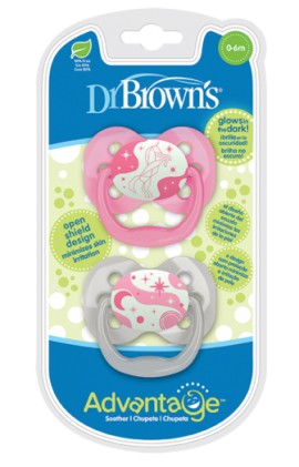 Dr. Browns Advantage Πιπίλες Νυχτός 0-6m Σιλικόνης Κορίτσι 2 Τεμάχια [PA12003-INTL]