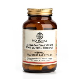 Bio Tonics Ashwagandha & Root Saffron Extract 650mg Βότανα για Ανακούφιση από το Άγχος 60 Vegan Κάψουλες