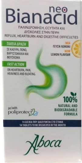 Aboca Neo Bianacid Συμπλήρωμα Διατροφής για την Γαστροοισοφαγική Παλινδρόμηση με Γεύση Λεμόνι 14 Ταμπλέτες