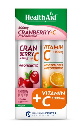 Health Aid PROMO Cranberry 500mg + Vitamin C Ουροποιητικό & Vitamin C 1000mg Αντιοξείδωση & Ανοσοποιητικό 2x20 Αναβράζοντα Δισκία