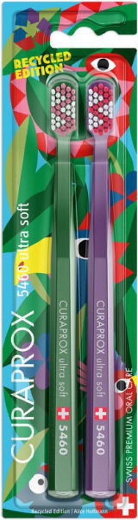 Curaprox Recycled Edition Ultra Soft Οδοντόβουρτσα Πολύ Μαλακή Μωβ - Πράσινο 2 Τεμάχια [5460]