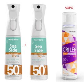 Frezyderm BUNDLE Sea Side Dry Mist SPF50+ Αντηλιακό Spray Σώματος για Όλη την Οικογένεια 2x300ml & ΔΩΡΟ Crilen Anti Mosquito PLUS (20%) για Προστασία από τα Κουνούπια 100ml