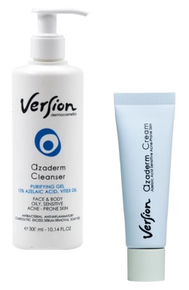 Version PROMO Azaderm Cleanser Καθαρισμού Προσώπου - Σώματος για Λιπαρές & Ακνεϊκές Επιδερμίδες 300ml - Cream Κρέμα Προσώπου Ημέρας για Ευαίσθητες Επιδερμίδες Κατά της Ακμής 30ml