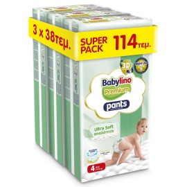 Πάνες Βρακάκι Babylino Premium Pants Ultra Soft Απαλότητα No4 Super Pack [7-13kg] 114 Πάνες [3 Πακέτα x 38 Πάνες]