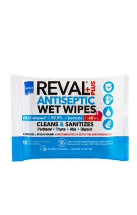 Intermed Reval Plus Antiseptic Wet Wipes Αντισηπτικά Μαντηλάκια Χεριών με Άρωμα Λεμόνι 10 Τεμάχια