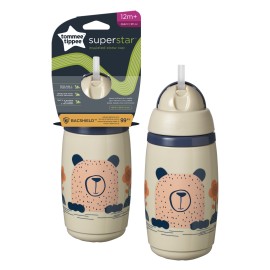 Tommee - Tippee Superstar With Straw Cup Παιδικό Κύπελλο Ισοθερμικό με Καλαμάκι για 12m+ Μπεζ Χωρίς Λαβές 266ml
