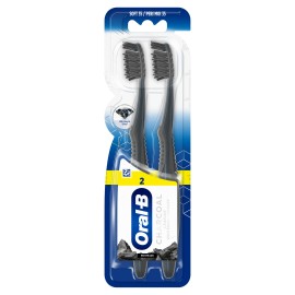 Oral B Whitening Therapy με Άνθρακα Χειροκίνητη Οδοντόβουρτσα 35mm Μαλακή Μαύρο - Μωβ 2 Τεμάχια