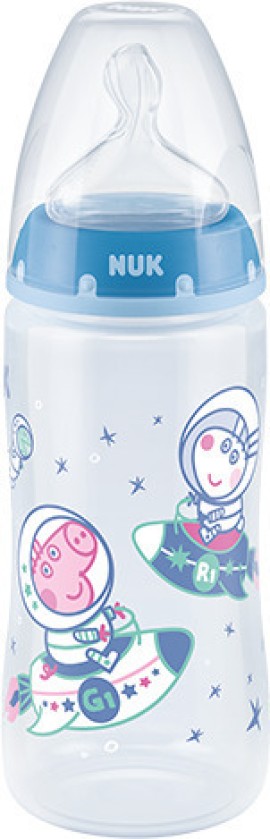 Nuk First Choice+ Peppa Σιέλ Μπιμπερό Πολυπροπυλενίου (PP) 6-18m+ με Δείκτη Ελέγχου Θερμοκρασίας και Θηλή Σιλικόνης 300ml [10.741.070]